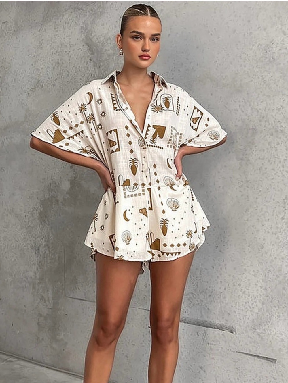 Commense Semi Sheer Loosen Print Romper Size S NWT